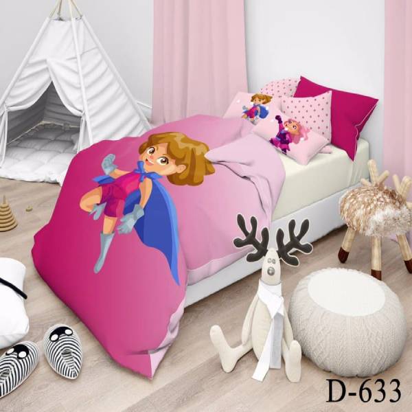 روتختی سه بعدی ساتن ابریشم ترک طرح کارتونی - کد 633 D
