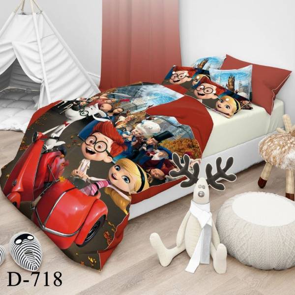 روتختی سه بعدی ساتن ابریشم ترک طرح کارتونی - کد 718 D