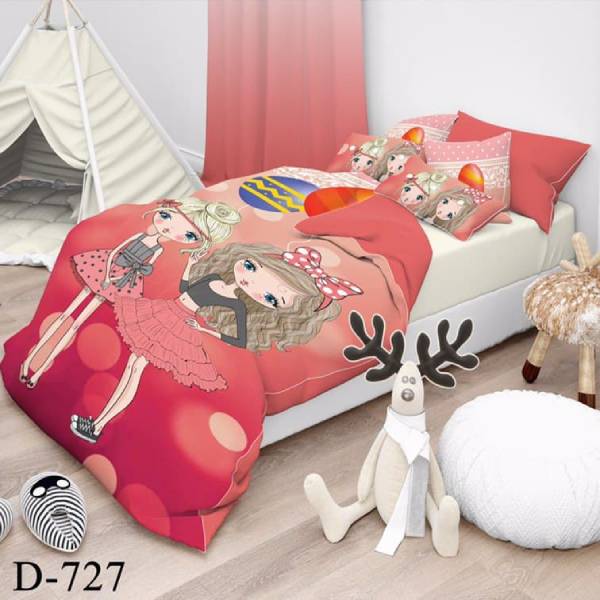 روتختی سه بعدی ساتن ابریشم ترک طرح کارتونی - کد 727 D