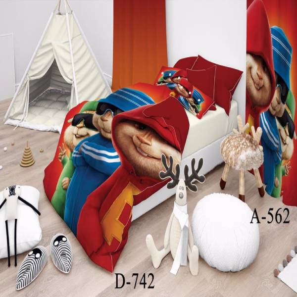 روتختی سه بعدی ساتن ابریشم ترک طرح کارتونی - کد 742 D