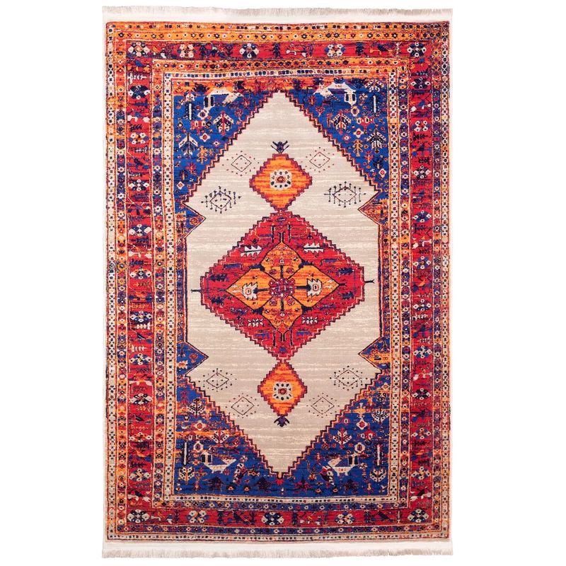 فرش ماشینی رادین طرح قشقایی کد 2040 زمینه طوسی