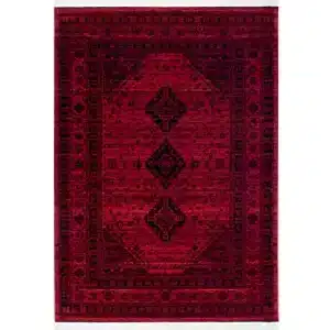 فرش ماشینی رادین طرح پتینه بلوچ 5 رنگ زمینه اناری