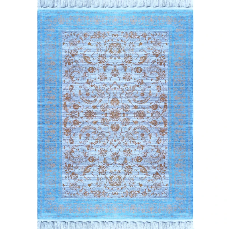 فرش ماشینی رادین طرح پتینه افشان 138 زمینه طوسی حاشیه آبی