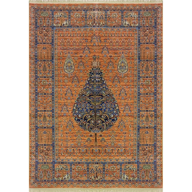 فرش ماشینی رادین طرح سرو زمینه نارنجی