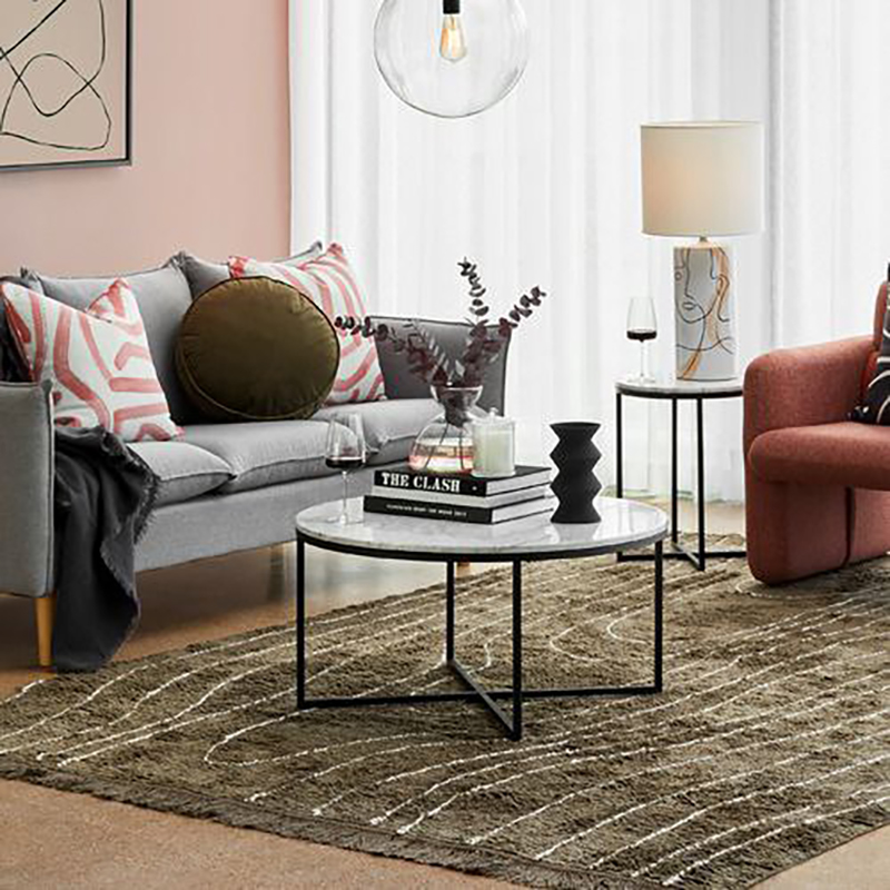 میز جلو مبلی دایره پایه فلزی طرح سنگ کد 58